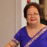 Jasmini Ananda in Blue Sari for 80th Birthday Celebrations Jasmini 80th Birthday Sari Cake